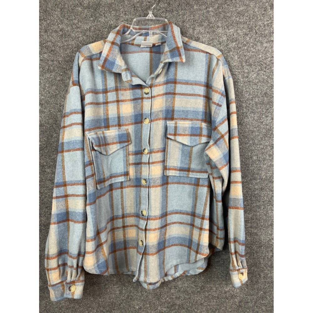 Ford Bronco Flannel Shirt Women XXL Blue Plaid Graphic Back‎ Button Up